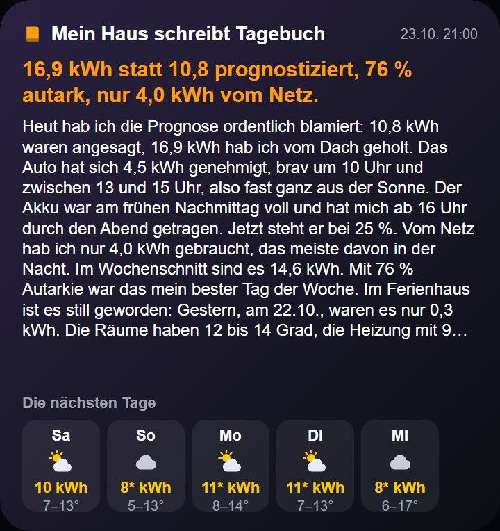 iPhone-Widget mit dem Tagebuch